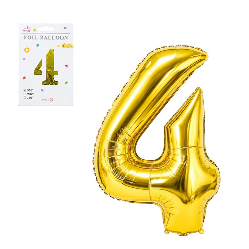 Кулька-цифра фольгована №4 NB-№4, 97867, 40 см, золото Кулька-цифра фольгована №4 NB-№4, 97867, 40 см, золото