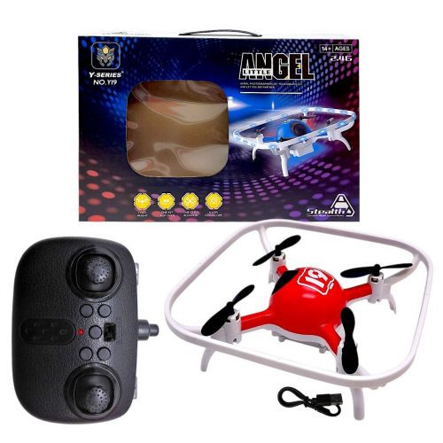 Квадрокоптер, съемный аккумулятор 3.7V, пульт 2.4 GHz, USB-кабель, headless mode, цветная подсветка, (Красный)