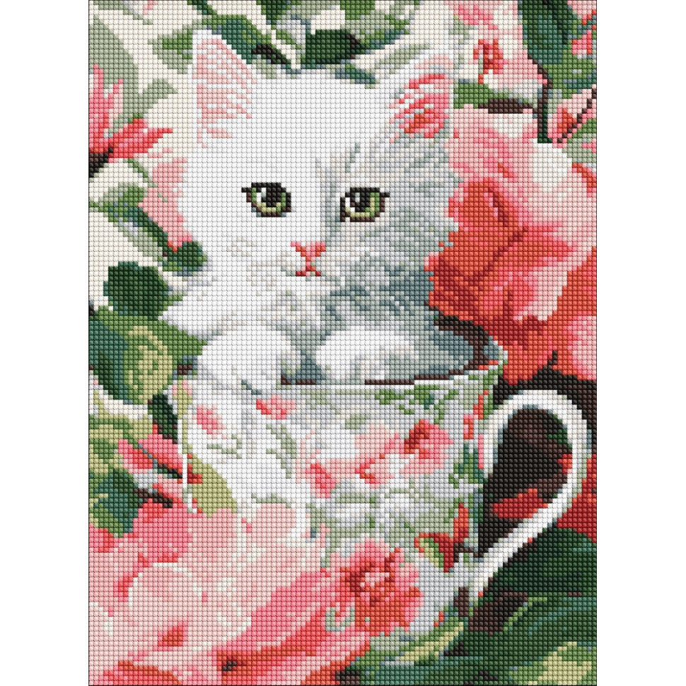 Алмазна мозаїка "Квітковий кіт" ©art_selena_ua AMO20517, 30х40 см
