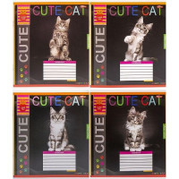 Тетрадь ЦВЕТНАЯ на 12 листов КЛЕТКА "CUTE CAT" (20 ШТ)