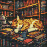 Алмазна мозаїка "Пухнастий книголюб" ©art_selena_ua AMO7648 Ідейка 40х40 см