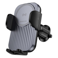 Автотримач для телефона з БЗП BOROFONE BH221 Path push-type wireless fast charging car holder(air outlet) Black Metal Grey (6941991119002)