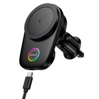 Автотримач для телефона з БЗП HOCO HW36 electric rotating magnetic wireless fast charging car holder(air outlet) Black (6942007672023)