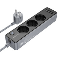 Мережевий подовжувач BOROFONE BAC8 Power 3-position socket(1C3A)(EU/GER)(L=3M) Black (6941991116643)