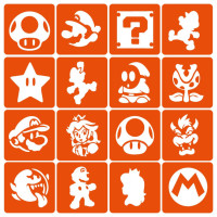 Набір трафаретів для біо-тату "Super Mario" (super-mario-simple-16) 16 шт, 6х6 см