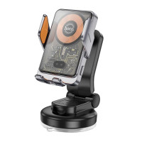 Автотримач для телефона з БЗП HOCO HW8 Transparent Discovery Edition wireless fast charging car holder(center console) Metal Gray (6942007608152)