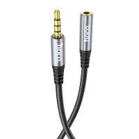 Аудiокабель HOCO UPA20 3.5 audio extension cable male to female (L=2M) Metal Gray (6931474762160)