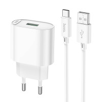 Мережевий зарядний пристрій з кабелем HOCO C109A Fighter single port QC3.0 charger set(Type-C) White (6931474784834)
